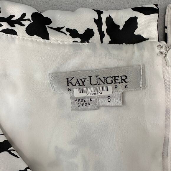 Kay Unger Satin Sheath Portrait Collar Party Cocktail Dress Sz 8 Black and White - Picture 6 of 13